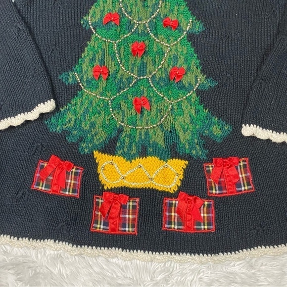 Vintage Marisa Christina black ugly Christmas sweater knit Christmas tree - Picture 2 of 9